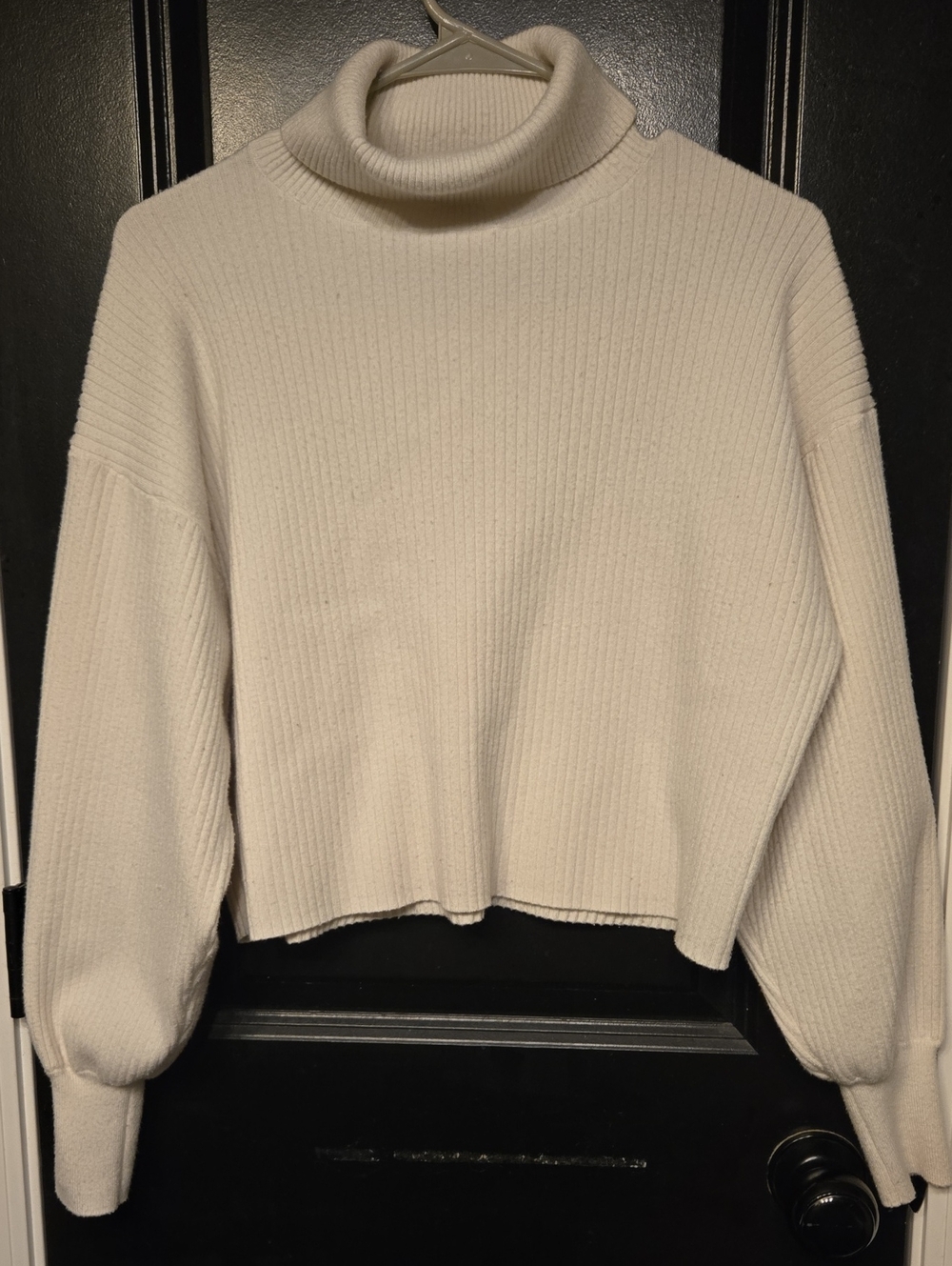 Good American Cozy Cream Ribbed Turtleneck Sweater